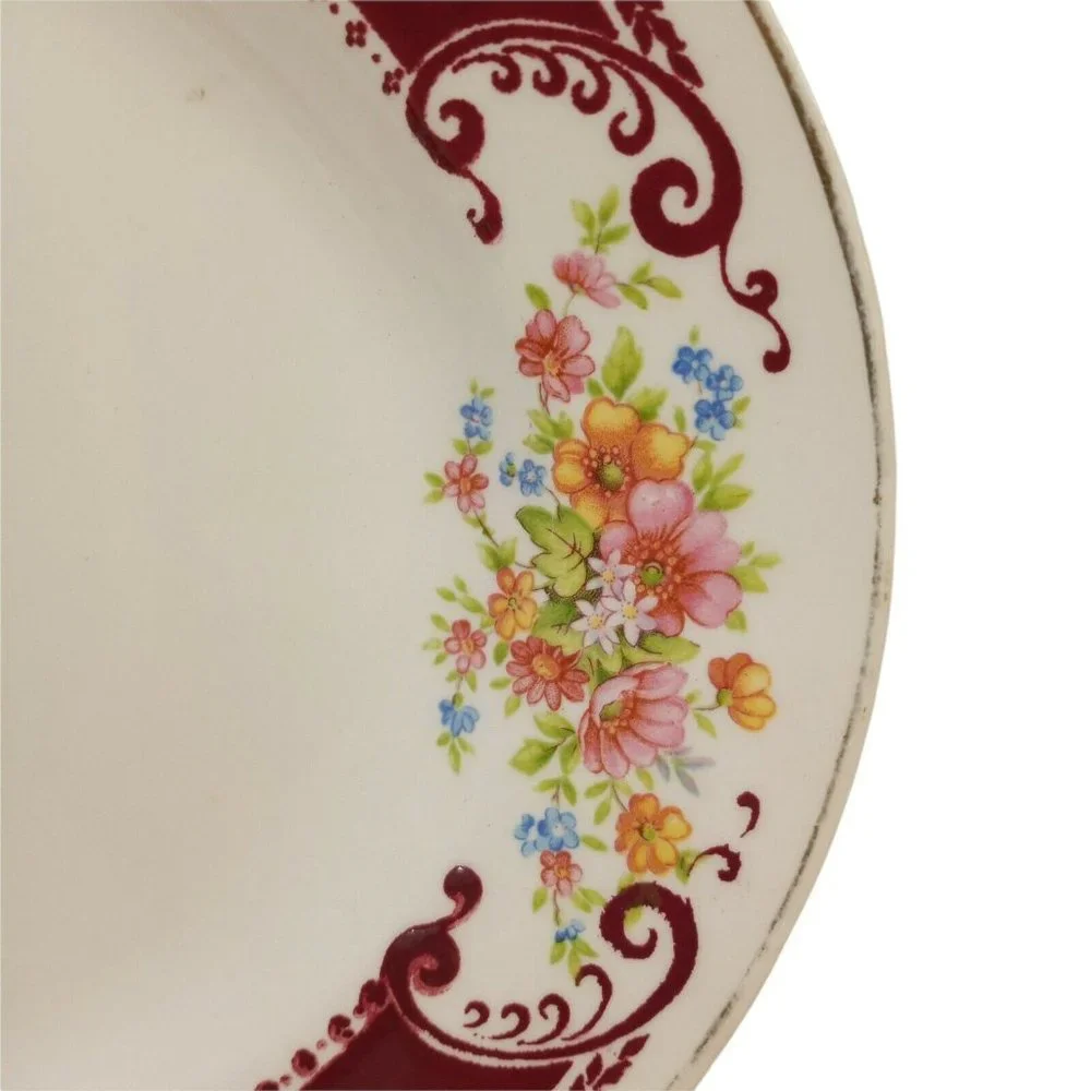 Vintage Homer Laughlin Majestic Oval Platter Floral Burgundy 11.5